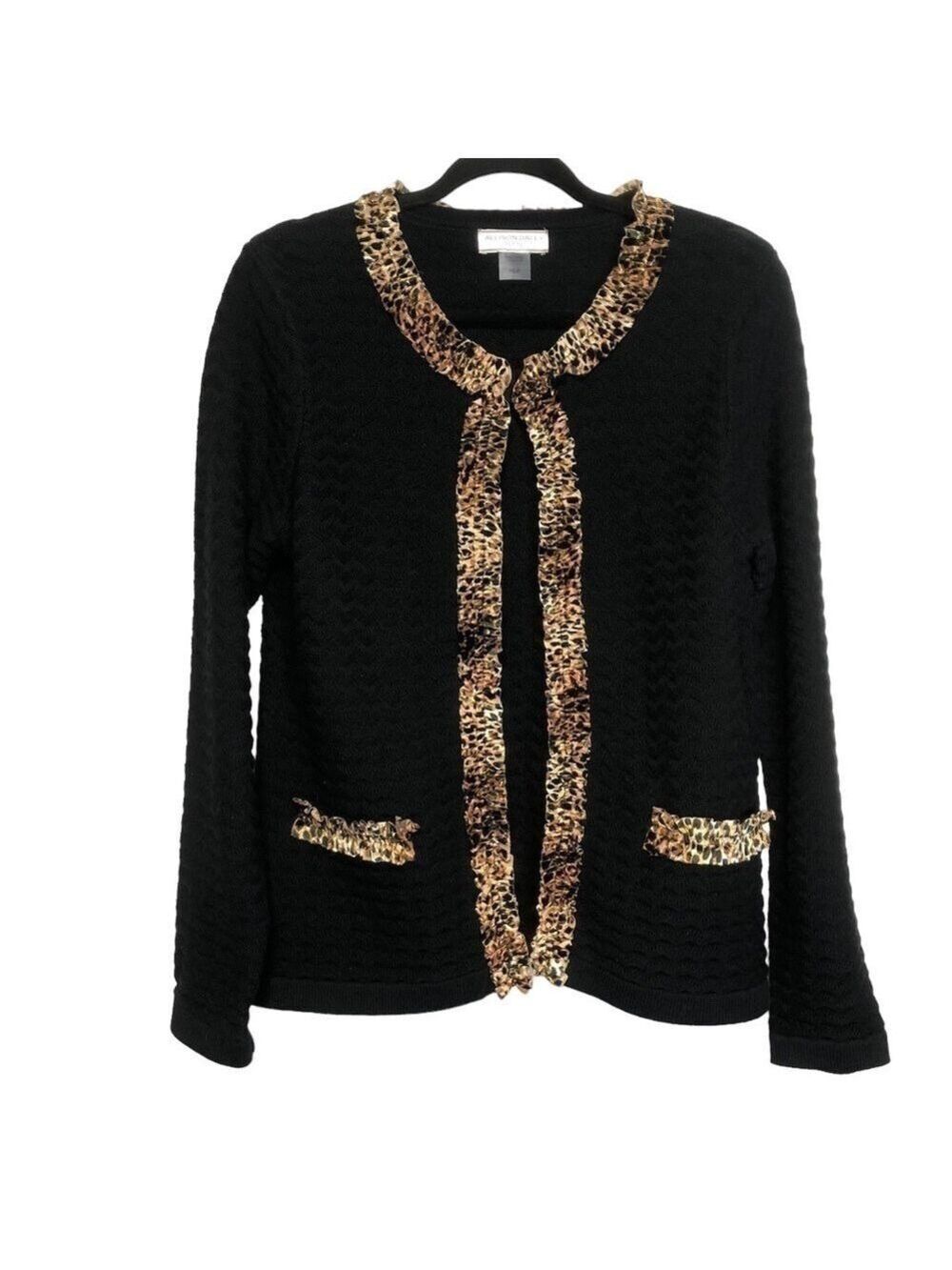 Allison Daley Animal Print Ruffle Trim Cardigan, size SP